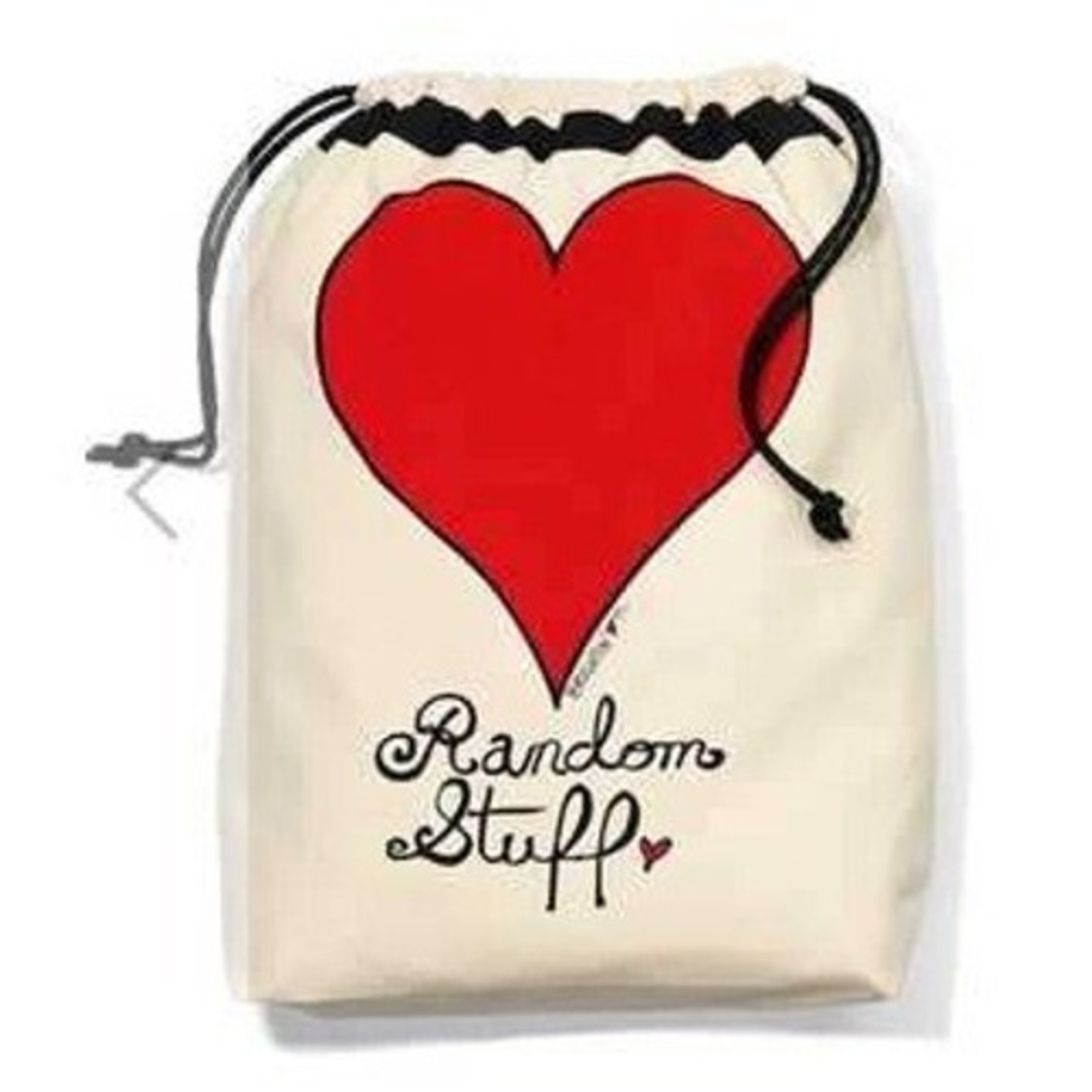 Brighton OS Pouch Drawstring Canvas Bag Red Heart Random Stuff Travel Organizer